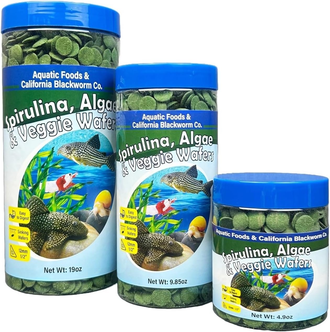 12mm – 1/2″ Small Sinking Wafers of Spirulina, Algae & Veggies for Plecos, Catfish, Shrimp, Snails, Crayfish, 12-Type Pellet Mix & 4-Type Wafer Mix Included 9.85oz Canister