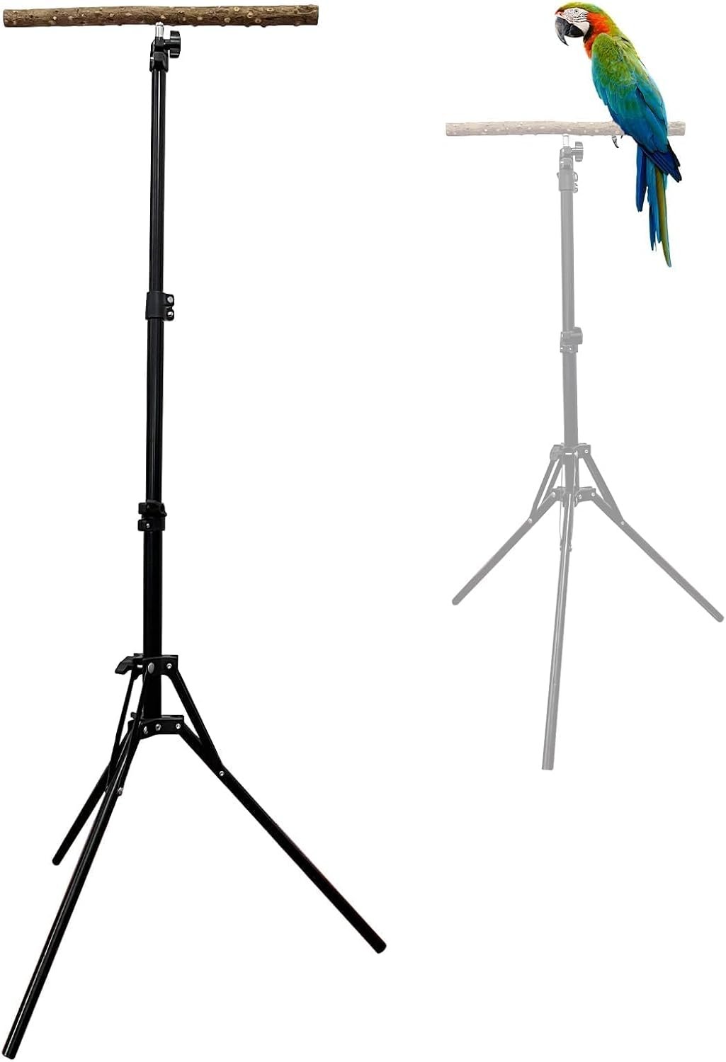 kathson 28-60inches Height Adjustable Bird Perch, Pepperwood Parrot Perch Stand, Multi-Purpose Bird Perches for Indoor and Outdoor Use, Designed for Small Medium Birds