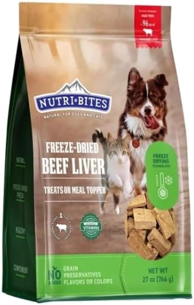 NutriBites Freeze Dried Liver Treats for Dogs & Cats – High-Protein Single Ingredient Freeze Dried Dog Treats, Beef Liver – Proudly Made in Canada – 27 OZ HIGH PROTIEN Natural Grain