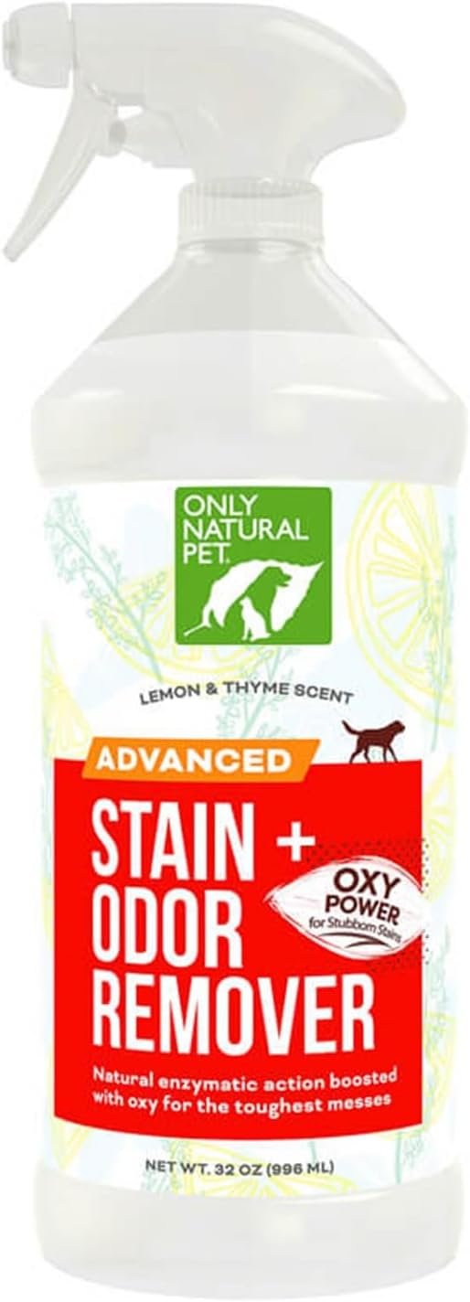 Only Natural Pet Advanced Stain & Odor Eliminator – Enzyme Powered Pet Urine Cleaner & Deodorizer for Cats – Hardwood Floors, Carpets & Upholstery – Fresh Mandarin Orange & Green Tea Scent – 32 fl oz