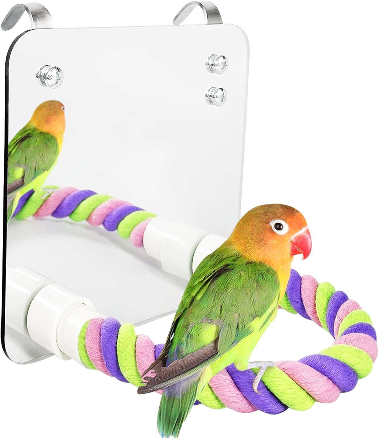 5.9″ Bird Mirror with Rope Perch Bird Toys Swing, Comfy Perch for Greys Amazons Parakeet Cockatiel Conure Lovebirds Finch Canaries