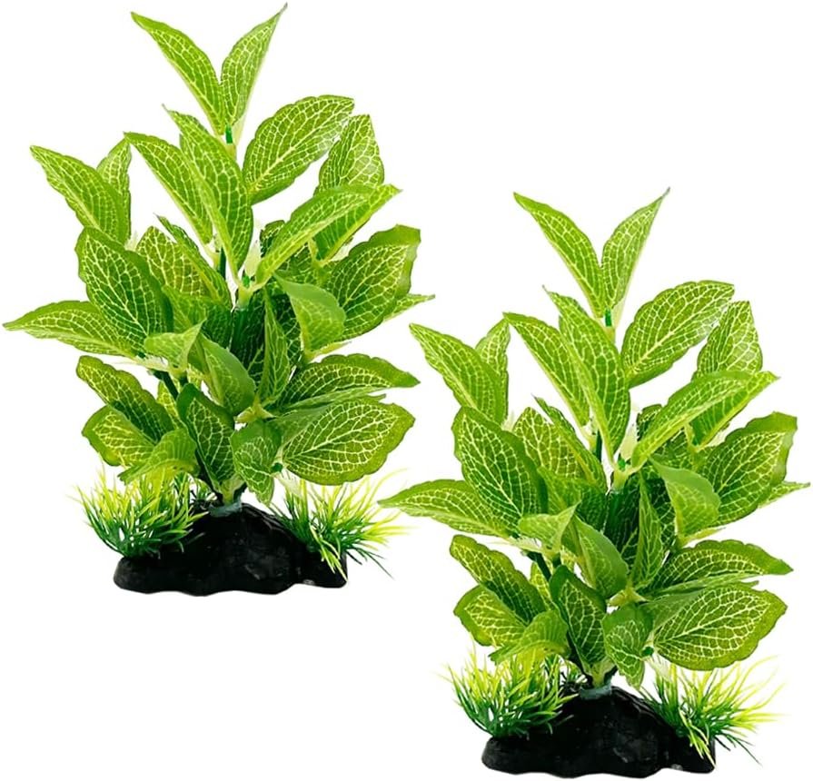 2pcs Set Aquarium Decor Plants Betta Fish Tank Decorations Soft Silk Artificial Plant Goldfish Waterscape Fish Hides Snake Tank/Reptiles Plants (Green-2pcs-Set)