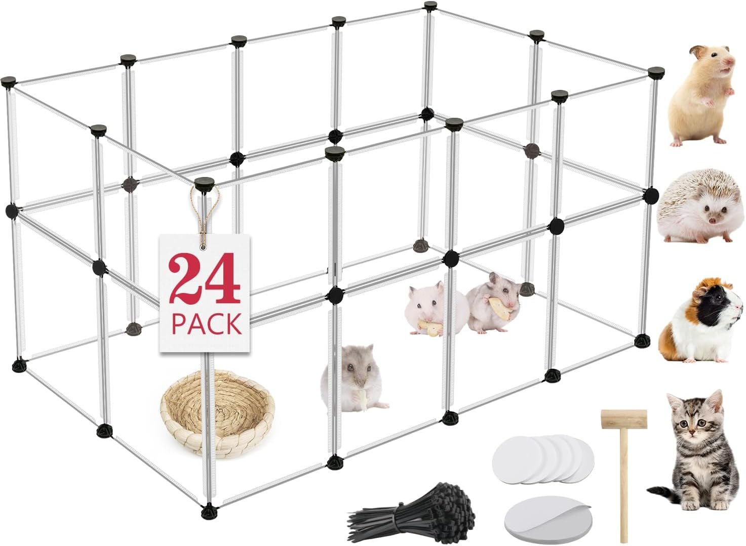 24 Panels Portable Small Animals Playpen,48″x 24″x 28″ Transparent Pet Playpen,Portable Plastic Enclosure,Puppy Play Pen for Indoors Outdoor Pet Fence for Guinea Pigs,Bunny,Ferrets,Hamsters,Hedgehogs | Portable Puppy Play Pen for Indoors Outdoor Pet Fence for Guinea Pigs,Bunny,Ferrets,Hamsters,Hedgehogs/Plastic Enclosure