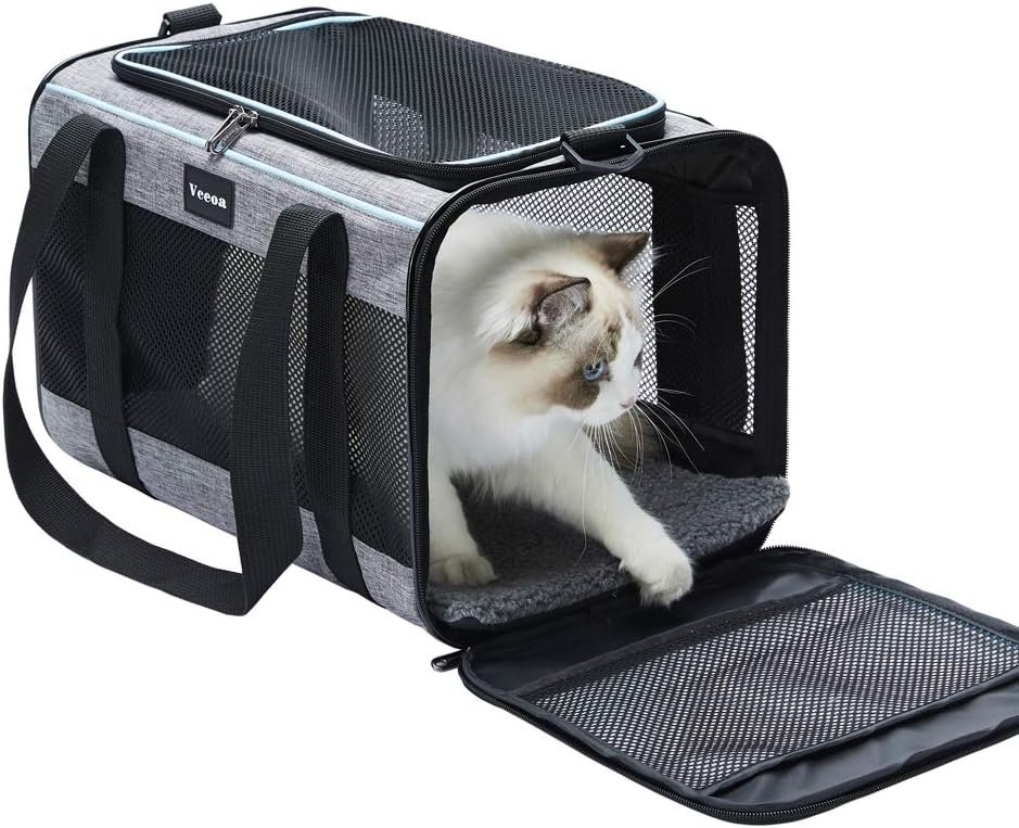 Vceoa 17.5x11x11 Inches Soft Pet Carrier for Cats Up to 16 Lbs | Toy of Fabric Pet Home: Playing+Relaxing