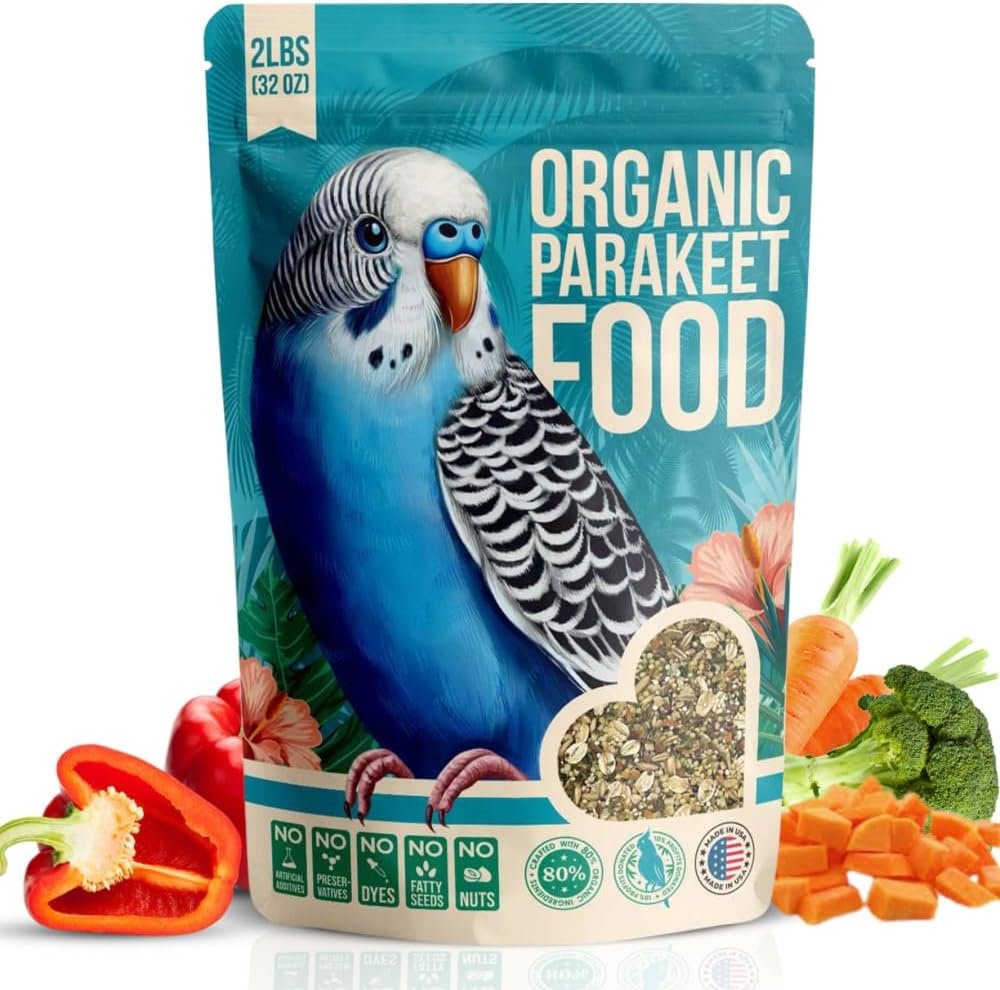 Organic Parakeet Food – No Fillers, Fatty Seeds, or Dyes – Budgies, Lovebirds & Parrotlets – Premium Human Grade Seed Mix, Grain & Wholesome Veggies – Made in USA (2 lbs)