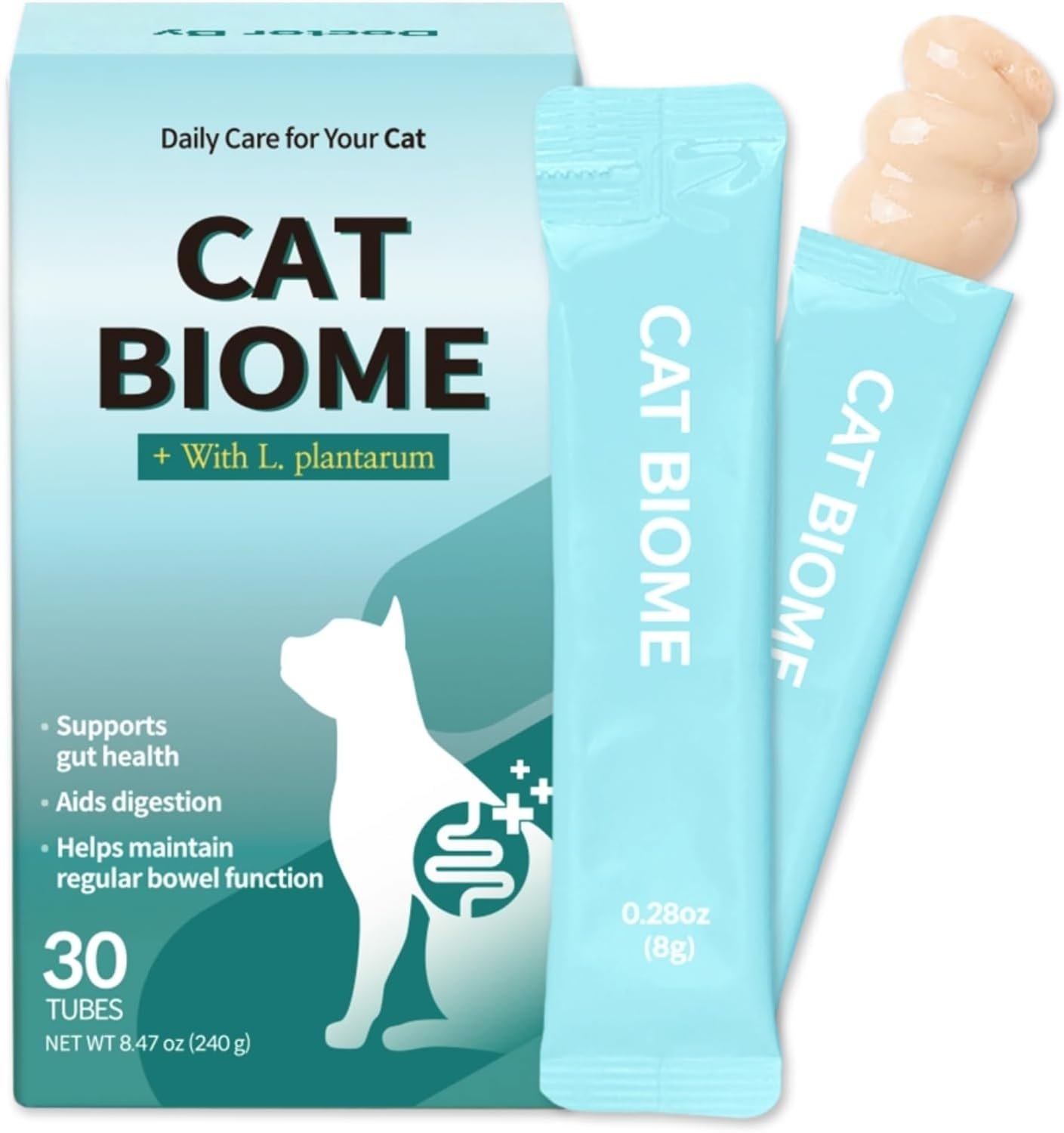 Cat Biome Probiotics for cats Anti Diarrhea Feline Gut & Digestive Support Immune Health Sensitive Stomach Constipation with L. plantarum+Prebiotics 30 Lickable Formula Individually Packaged