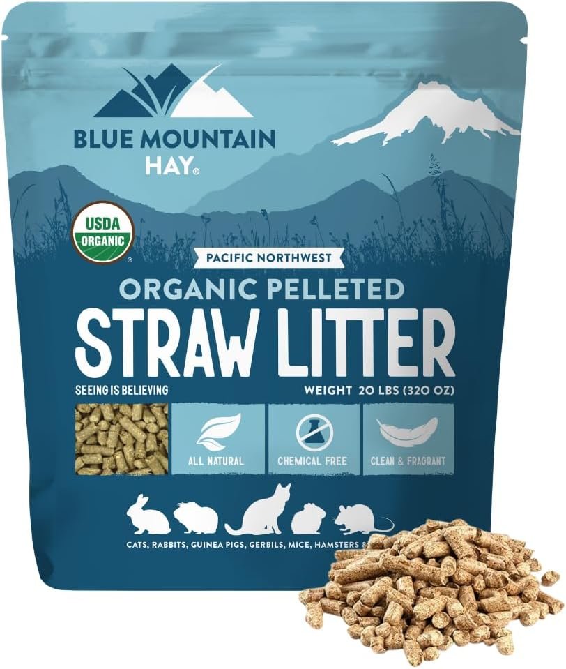 Organic Wheat Straw Pellets – Litter & Bedding Use, 20lb | Pelleted Wheat Straw, Cage Liner and Litter Box Fill, Dust Free Absorbency, Natural Odor Control, Organic Bedding Support