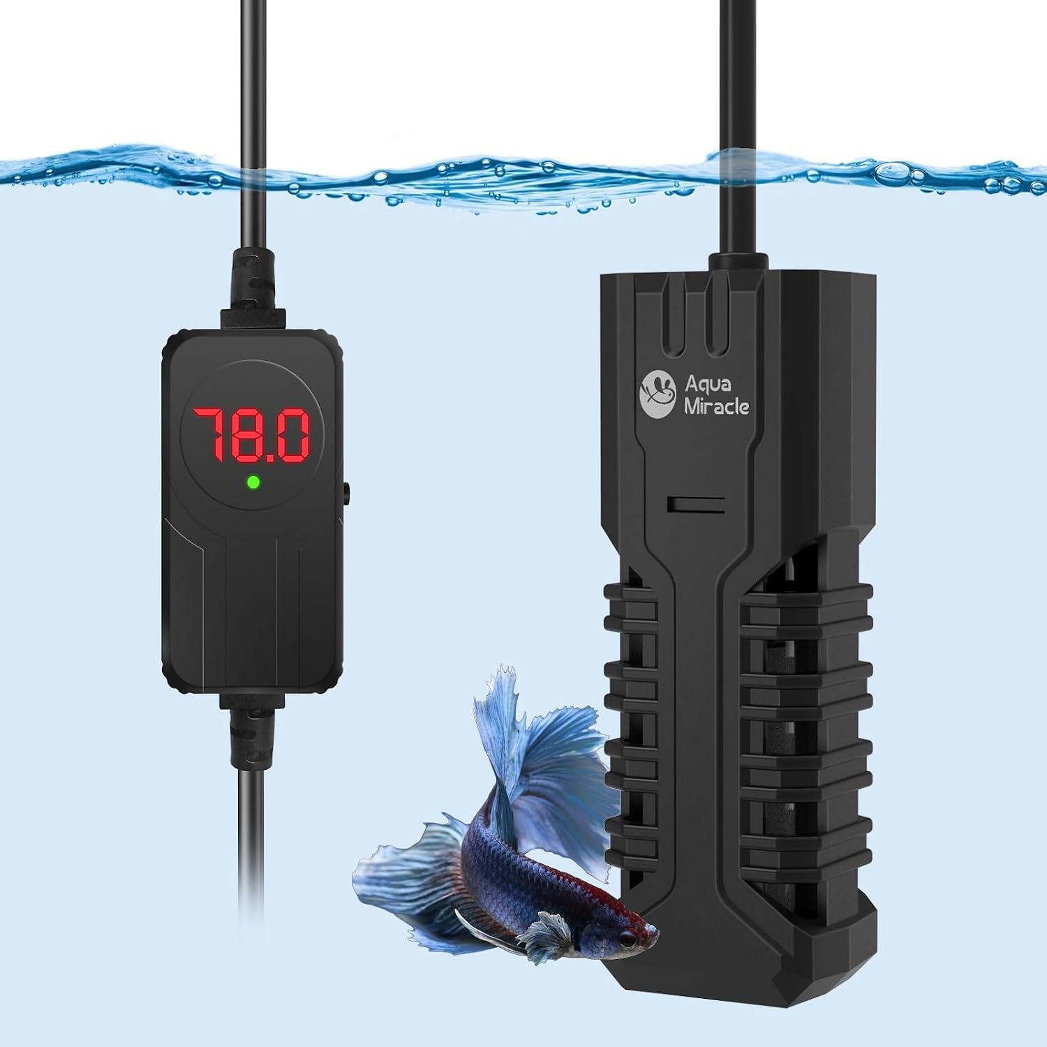 AquaMiracle Aquarium Heater, 100W Submersible Fish Tank Heater with LED Digital Display, Overheat Protection & Auto Power-Off When Out of Water, for Freshwater and Saltwater Fish Tanks (10-20 Gal)