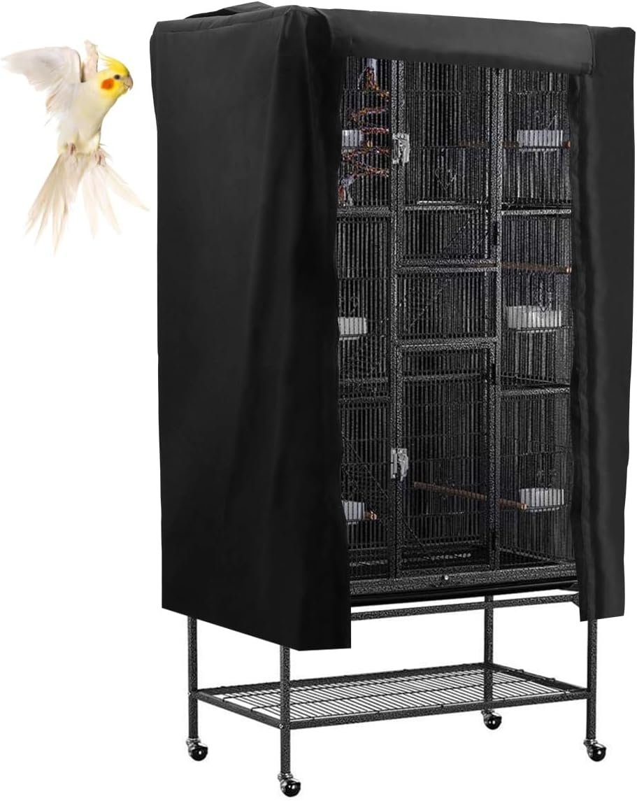 POPETPOP Universal Bird Cage Cover, Good Night Parrot Cage Cover for Birdcage Accessories, Washable&Breathable (Black, Large)