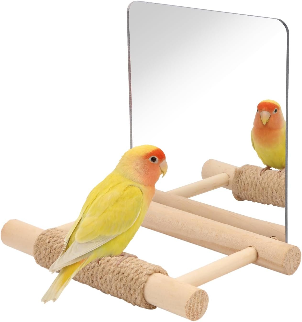 Litewoo 6.7″ Bird Mirror Parrots Perch Stand Toy Swing Wooden Hanging Parakeet Mirror Toy Cage Accessories for Parrots Budgies Parakeets Cockatiels Lovebirds Finches
