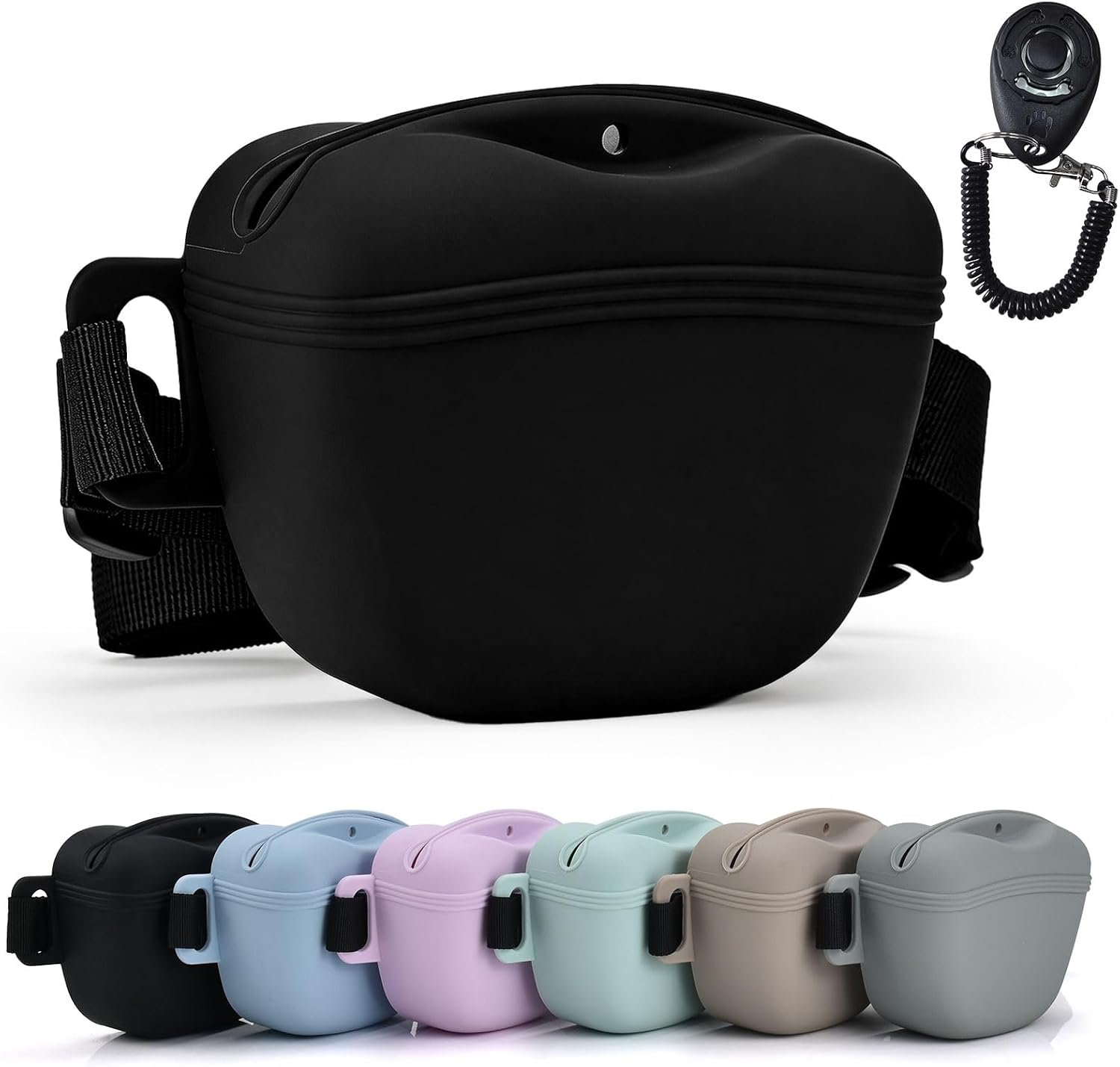 Silicone Dog Treat Pouch with Training Clicker | Upgraded Magnetic Closure, 1.6 Cup Capacity, Food-Grade Silicone, Easy Cleaning, Adjustable Belt for Training and Walking