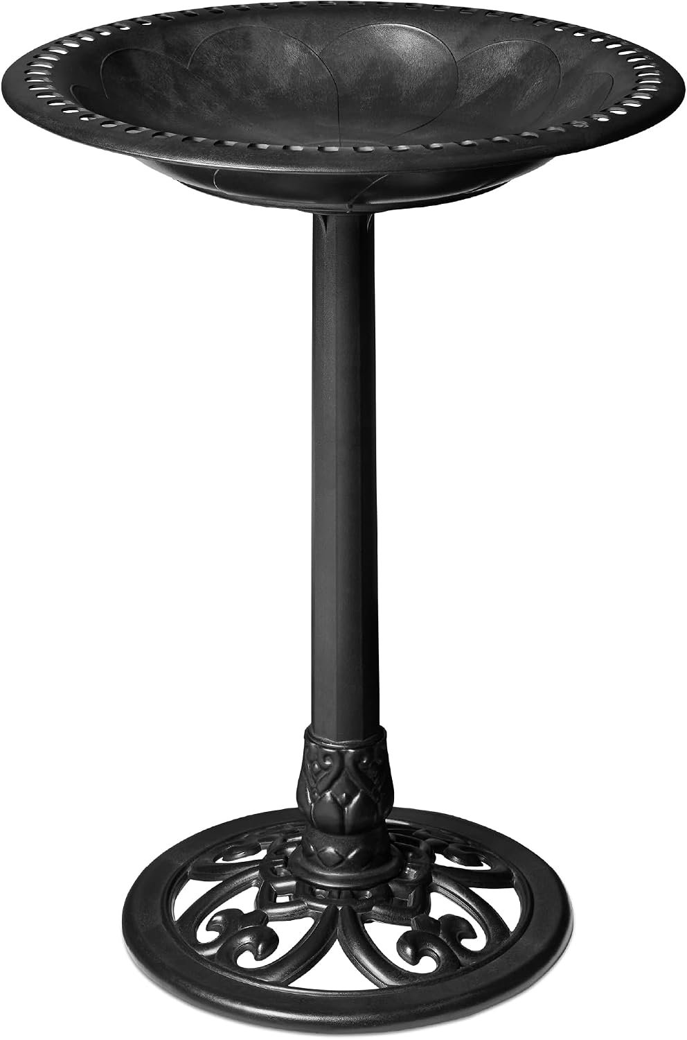 Best Choice Products 28in Pedestal Bird Bath, Vintage Outdoor Resin Accent Decoration w/Fleur-de-Lis Accents – Black