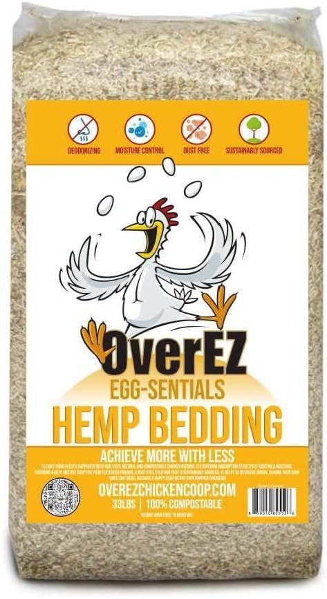 [33lbs] OverEZ Hemp Chicken Bedding – Made from 100% Natural Hemp – Super Absorbent, Eco-Friendly, Eggcellent Odor Control, and Dust Free