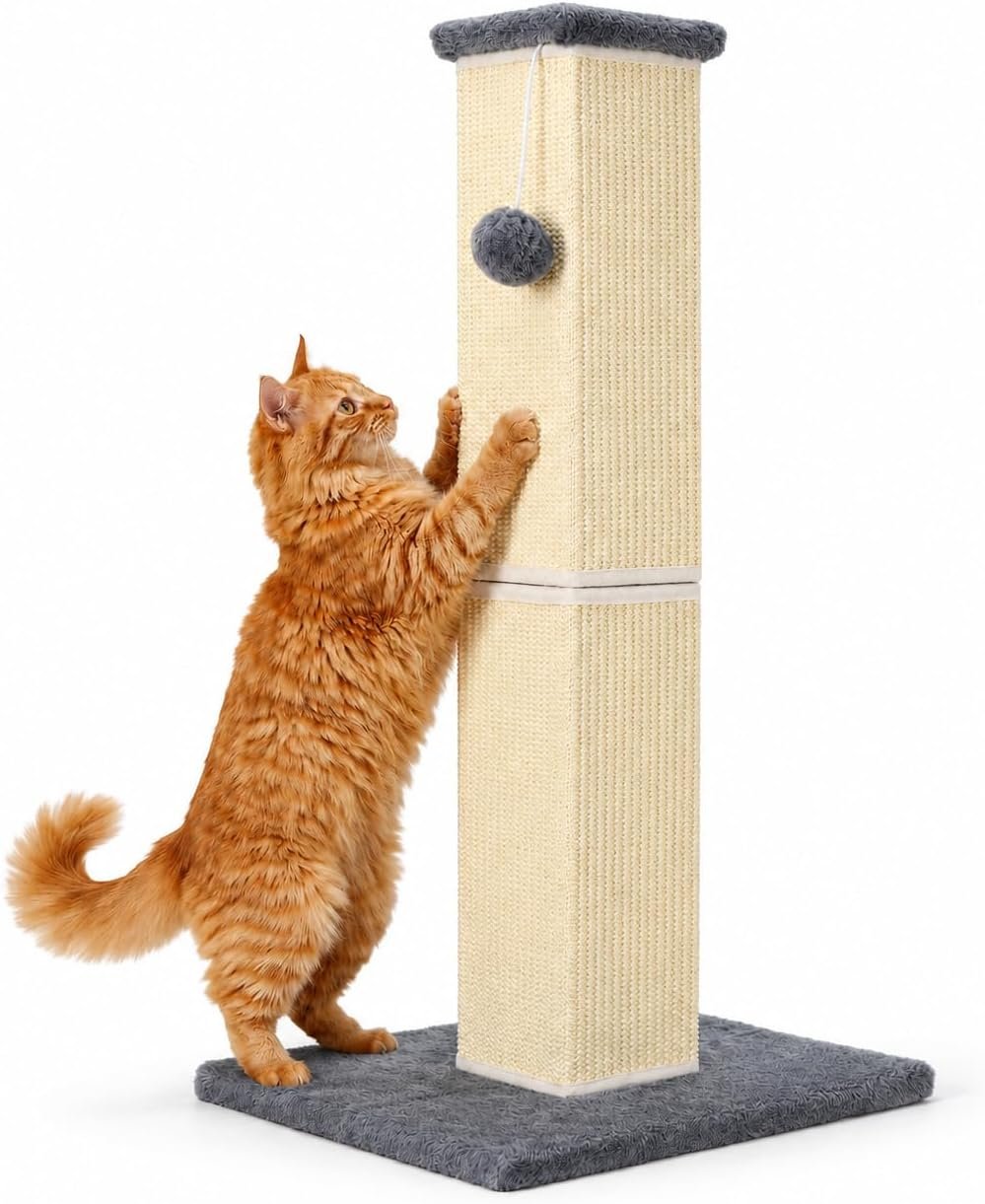 Cat Scratching Post for Indoor Cat, 32 Inch Large Cat Scratcher Grey | Sisal Cat Scratcher with Sturdy Base for Cat Adults, Cat Scratch Post with Vertical Stretch Space, Furniture Protection