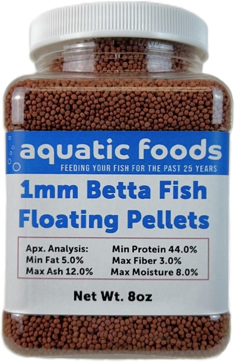 1mm – 1/32″ Floating Pellets for Bettas, Siamese Fighting Fish, Guppies, Tetras, Live Bearers, Baby Koi, All Smaller Tropical and Pond Fish…WL 8oz Sm Jar