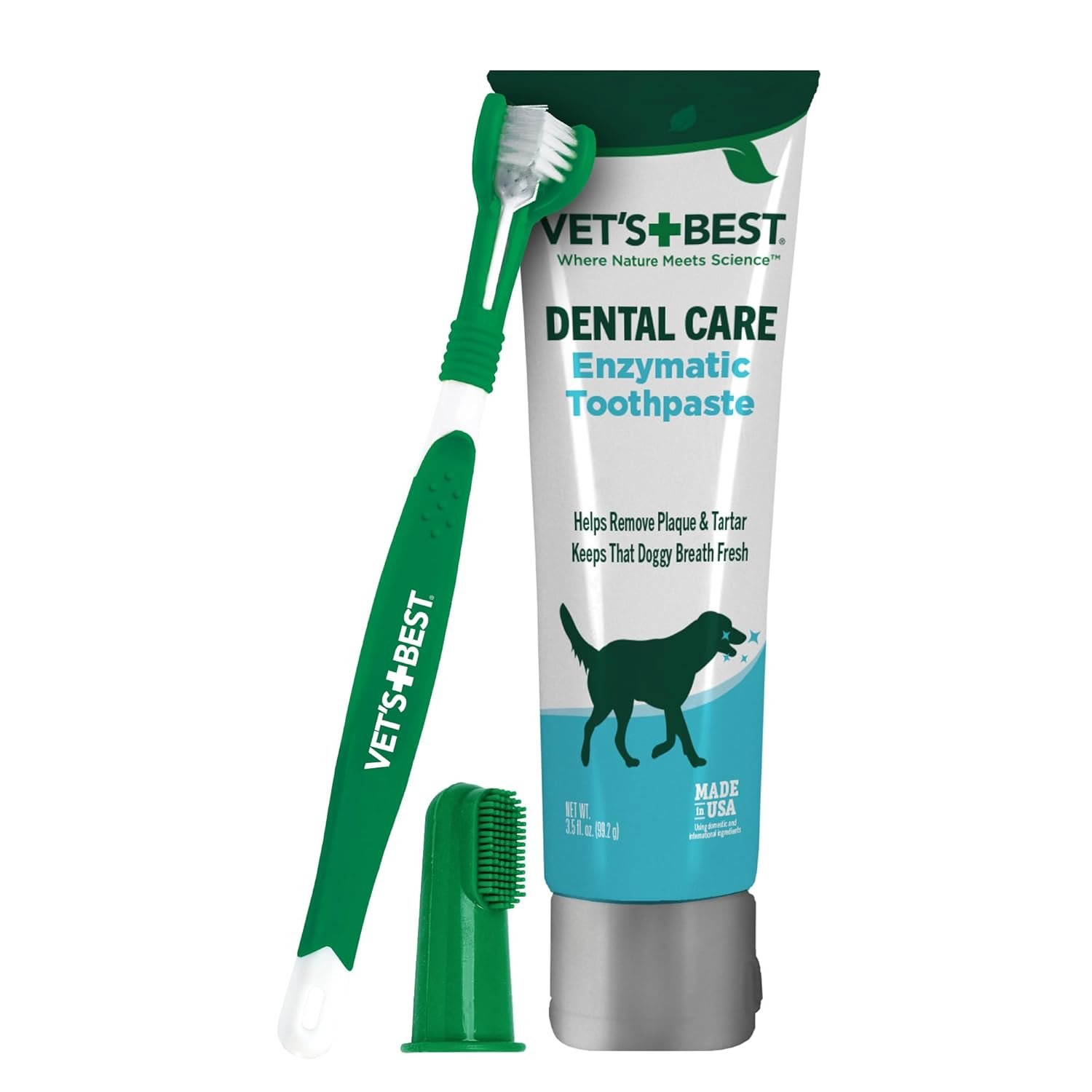 Vet’s Best Dog Toothpaste & Toothbrush Dental Care Kit, With Brush 3.5 oz | Enzymatic Toothpaste for Dogs, Toothbrush & Finger Brush Included, Helps Remove Plaque & Freshen Dog Breath, Vet Formulated