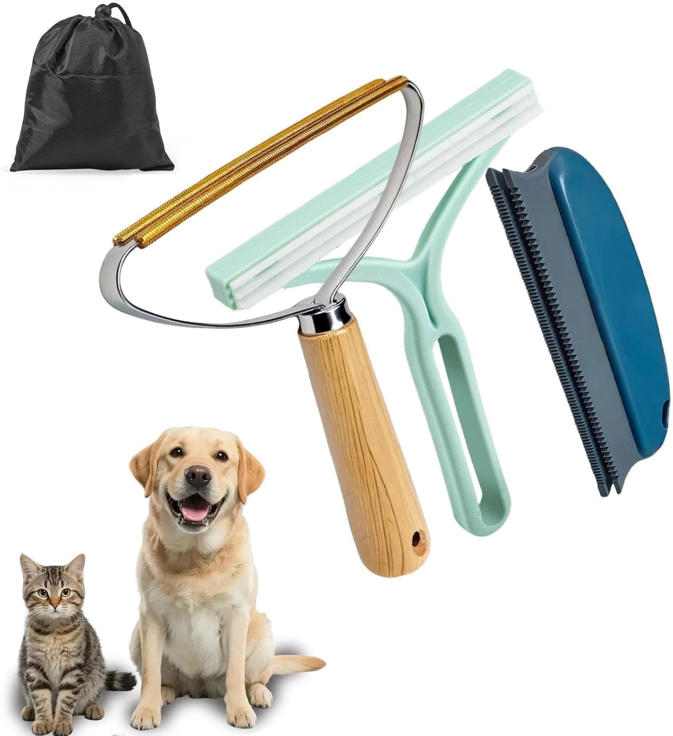 Qbily Pet Hair Remover 2nd Gen (3 Pack) – Reusable Lint Removal Tool for Couch, Carpets, Cat Trees, Car Mats, Furniture, Clothes, Pet Houses, Dog & Cat Hair Scraper Tool with Storage Bag