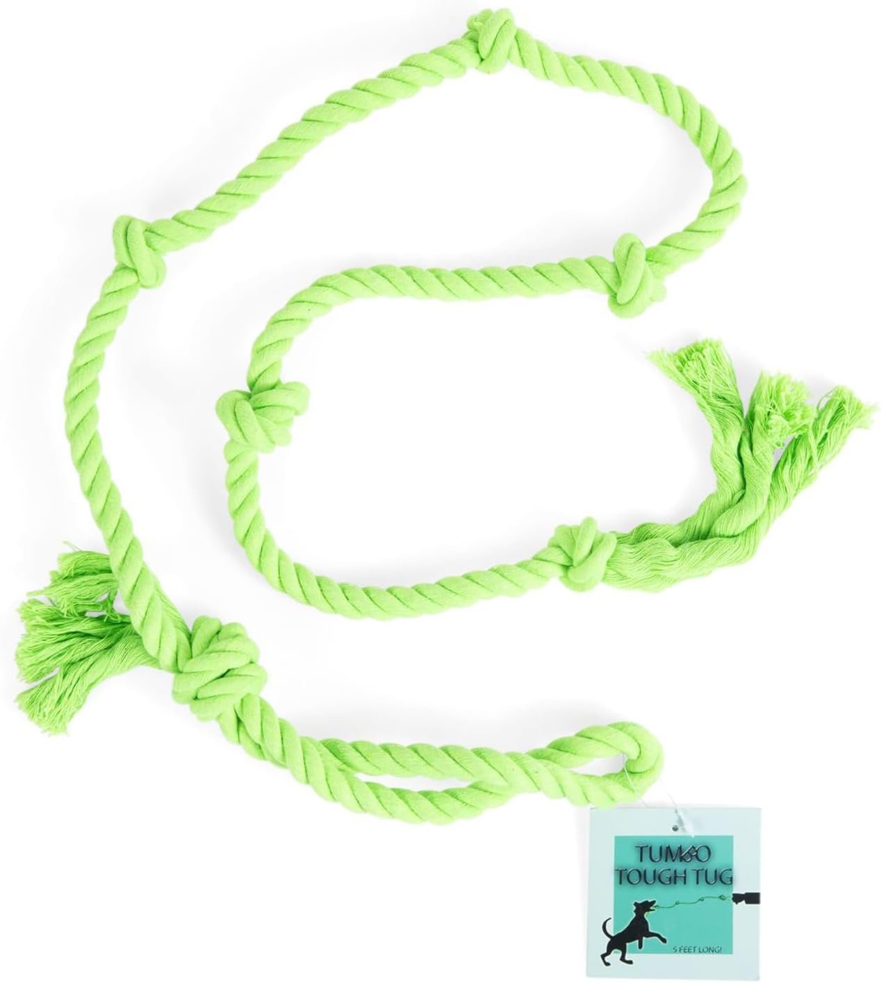 Tumbo Tough Tug Rope Dog Toy – (Green 5 ft Long Strong and Durable Rope Pull Toy with Handle) TUG of WAR Dog Toy