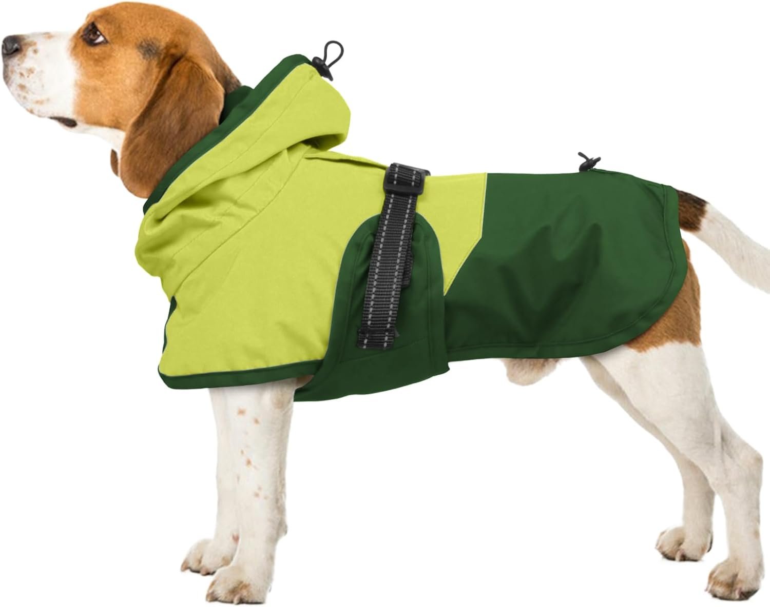 BRKURLEG Dog Raincoat, Waterproof Rain Jacket with Hood, Green, XL | Adjustable Windproof Rainproof Jacket with Leash Hole, Reflective Breathable Rain Coat Poncho, for Small to Large Dogs