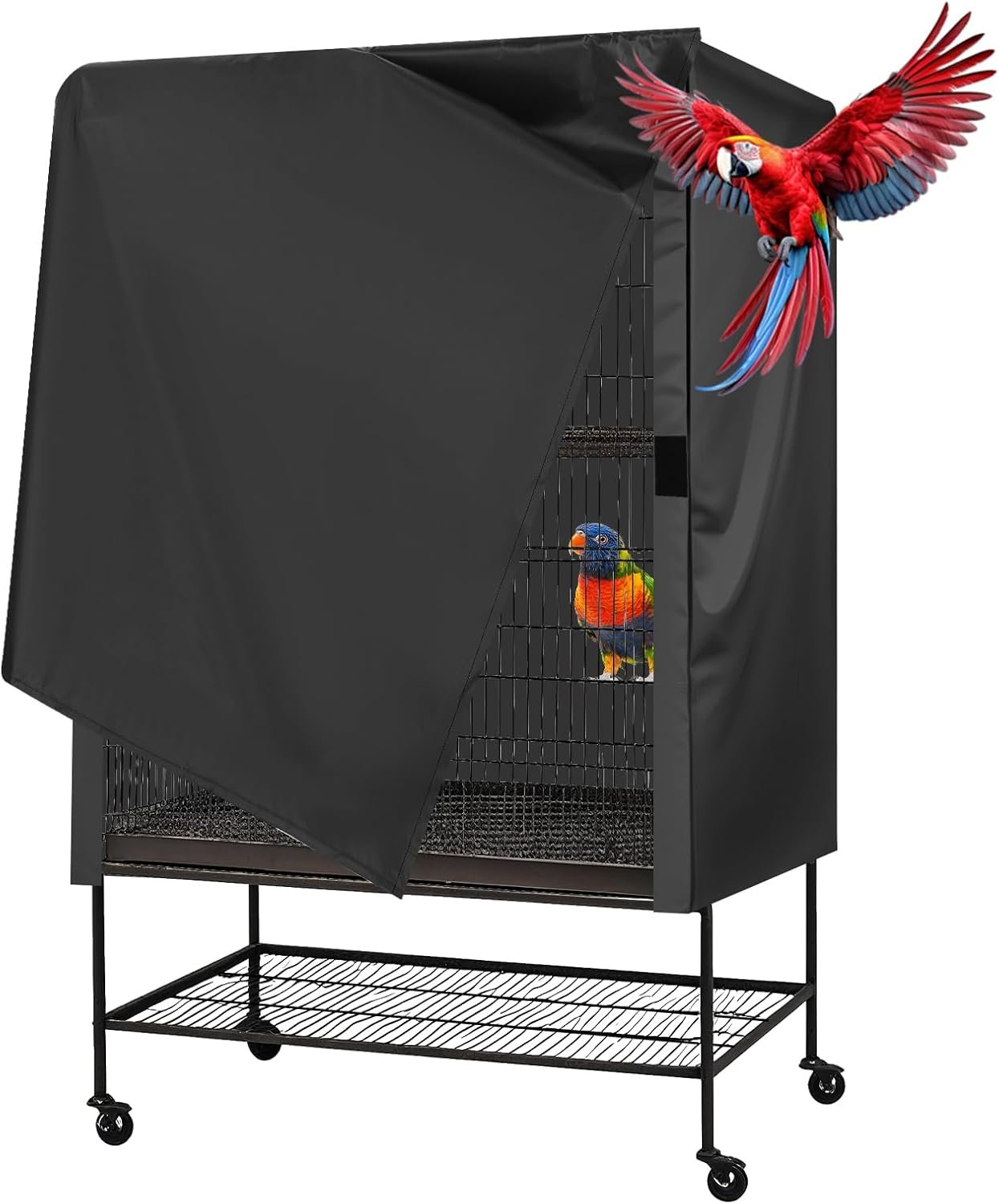 Bird Universal Pet Cage Cover, Pets Product Universal Birdcage Cover, Water-Proof Good Night Black-Out Birdcage Covers, for Parrot Parakeet Small Animal Sleeping, Black, 33L x 23W x 41H inches