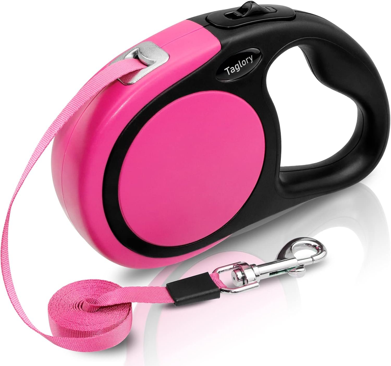 Taglory Retractable Dog Leash, One-Handed Brake, 16ft, Up to 44 lbs, Pink | More Freedom While Staying in Control, Smooth Retraction, Tangle-Free Design, Easy-Grip Handle, Daily Neighborhood Walks