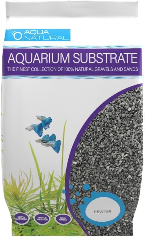 Aqua Natural Aquarium Substrate, Pewter Black Gravel, 10lb | For Aquascaping, Aquariums, Vivariums, Terrariums