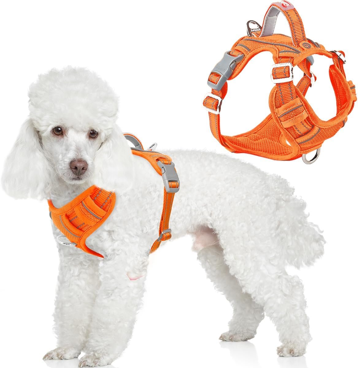BARKBAY Dog Harness No Pull with ID Tag Pocket – Heavy Duty, Reflective, Easy Control for Large Dogs(Orange,S)