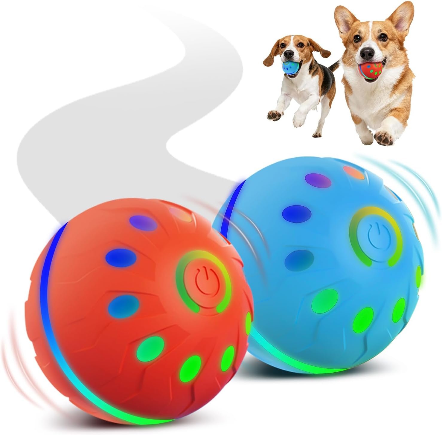 Zoomsnail 2 Pack Interactive Dog Ball Toy with Lights, BPA-Free Automatic Dog Balls with 2 Modes, Rechargeable Waterproof Rolling Ball for Small & Medium Breeds, Ideal Entertainment and Dog Gift Set