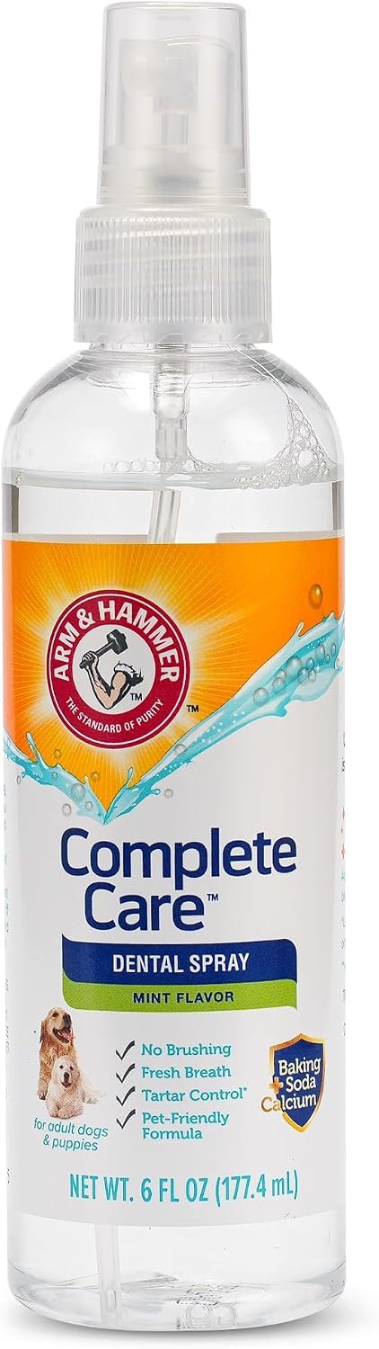 Arm & Hammer Complete Care Dog Dental Spray, Mint Flavor, Brushless Dog Breath Freshener with Baking Soda and Calcium for Tooth Enamel Support, Fluoride-Free, 6 Fl Oz