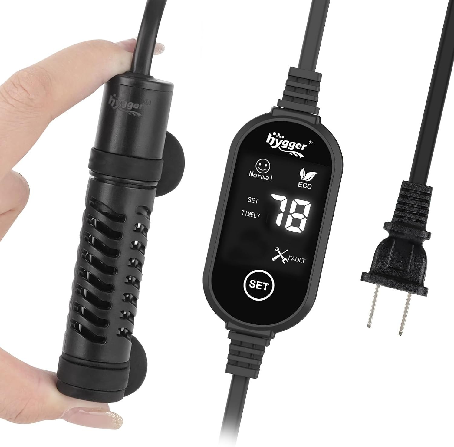 hygger Ceramic Submersible Aquarium Heater, New Explosion-Proof Fish Tank Water Heater with External Temp Controller Auto Thermostat Heater for Saltwater Freshwater (50W for 3~10 Gallon)