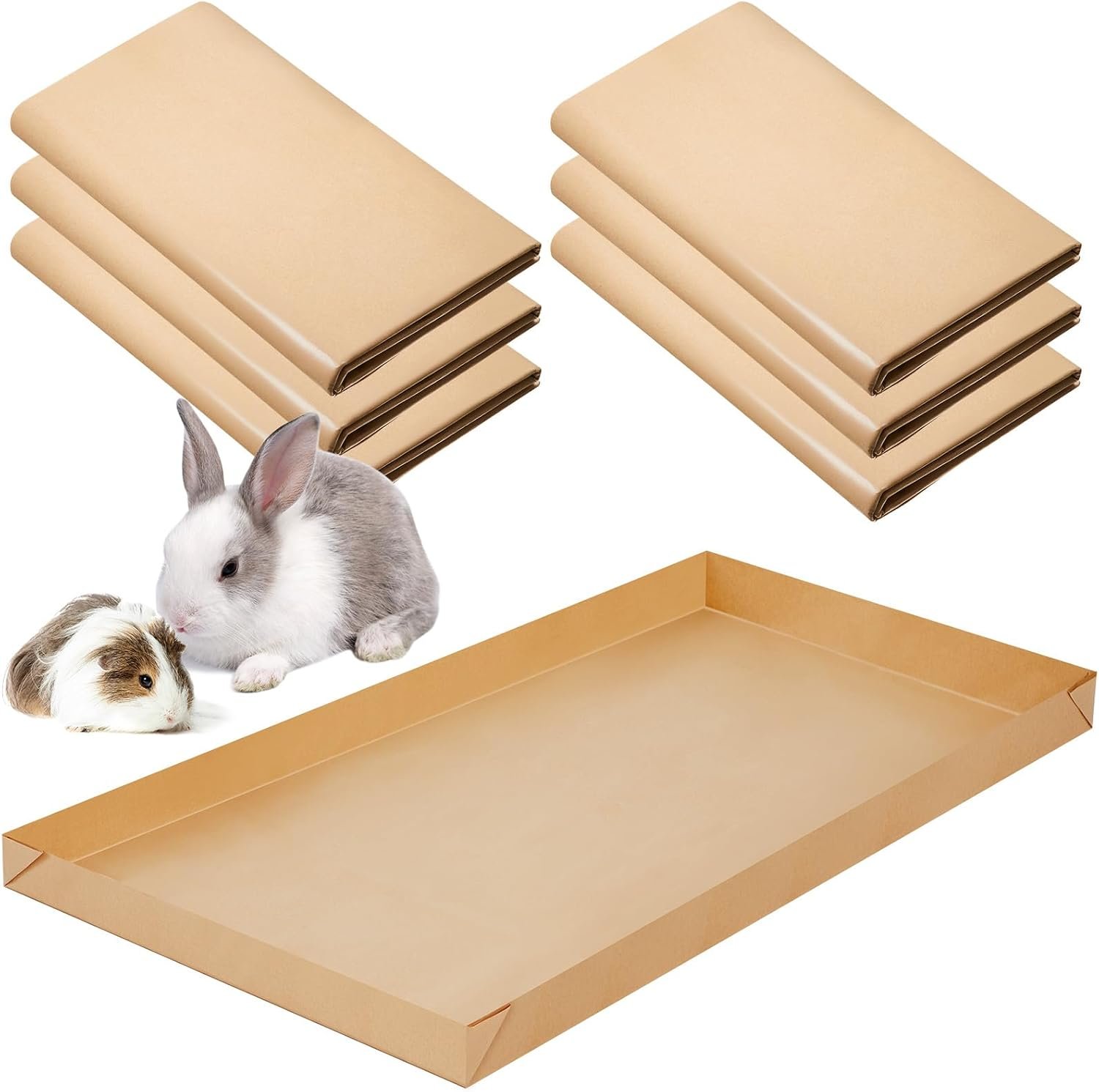 Fuyoooo 6 Pcs Disposable Guinea Pig Cage Liner 48 x 24 Unfolded Cage Disposable Bottom 4 x 2 ft Large Waterproof Kraft Paper Liner Bag for Small Animal Bedding Pet Supplies (with Tape)