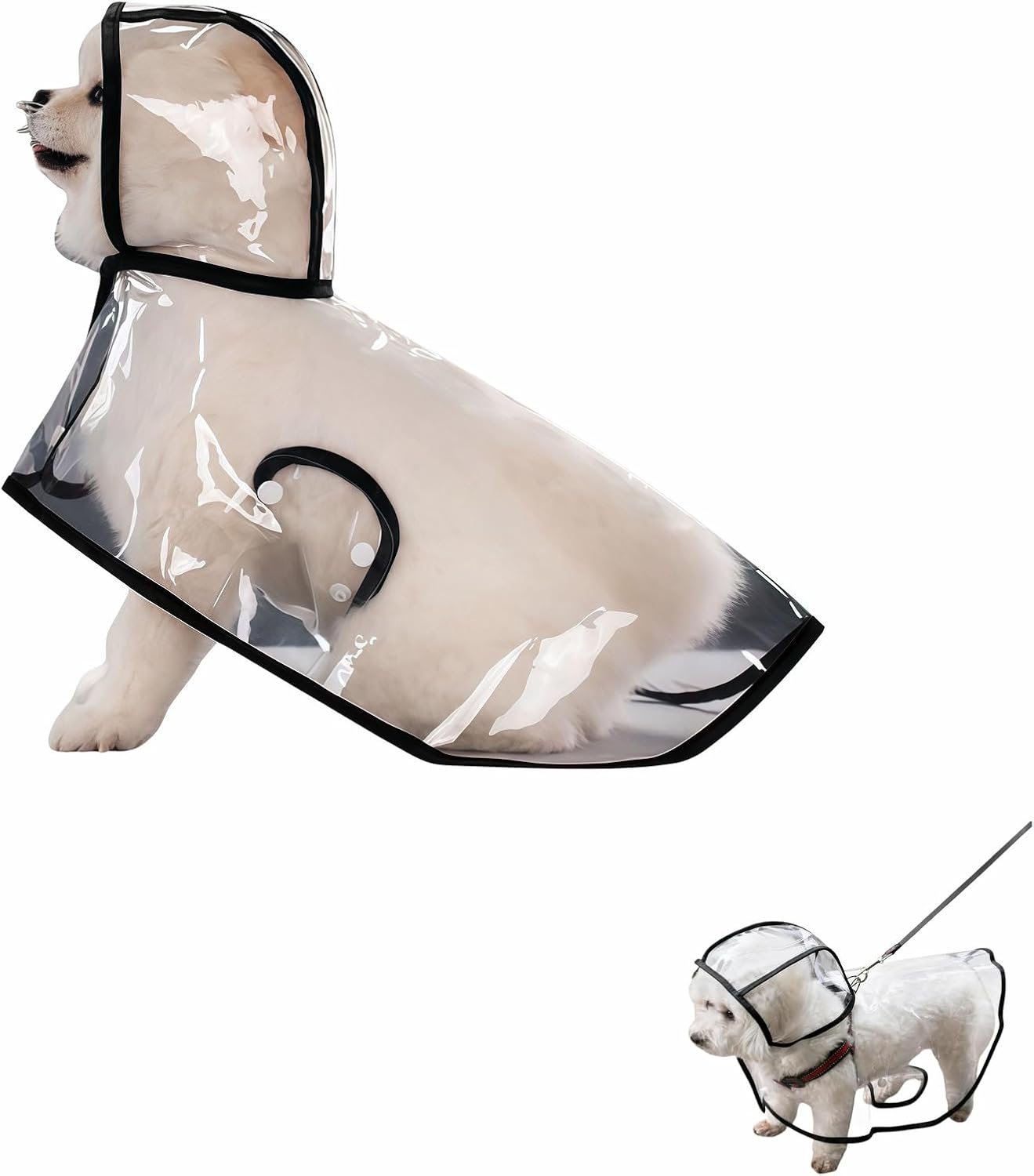 Transparent Dog Rain Poncho for Small Medium Dogs – Thick Waterproof Raincoat with Hidden Leash Hole & Adjustable Snaps, Windproof Hooded Cape for Bichon Poodle (Small)