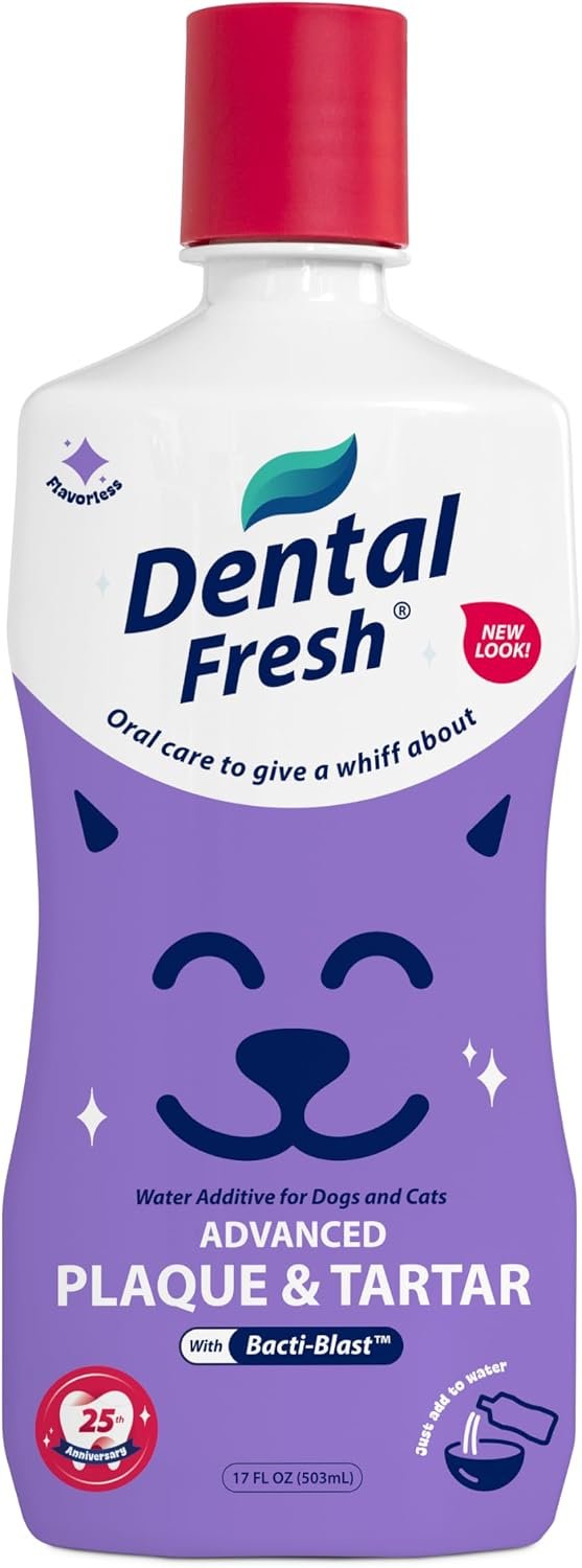 Dental Fresh Advanced Plaque & Tartar Water Additive for Dogs & Cats, 17 oz | Flavorless formula helps reduce plaque and tartar while supporting cleaner teeth and fresher breath