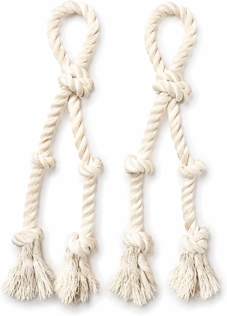 Dog Rope Toy 2 Pack, 18 in Heavy Duty Cotton Tug Toy for Medium Large Dogs, Interactive Tug of War & Chew Rope, Natural Undyed, Teeth Cleaning