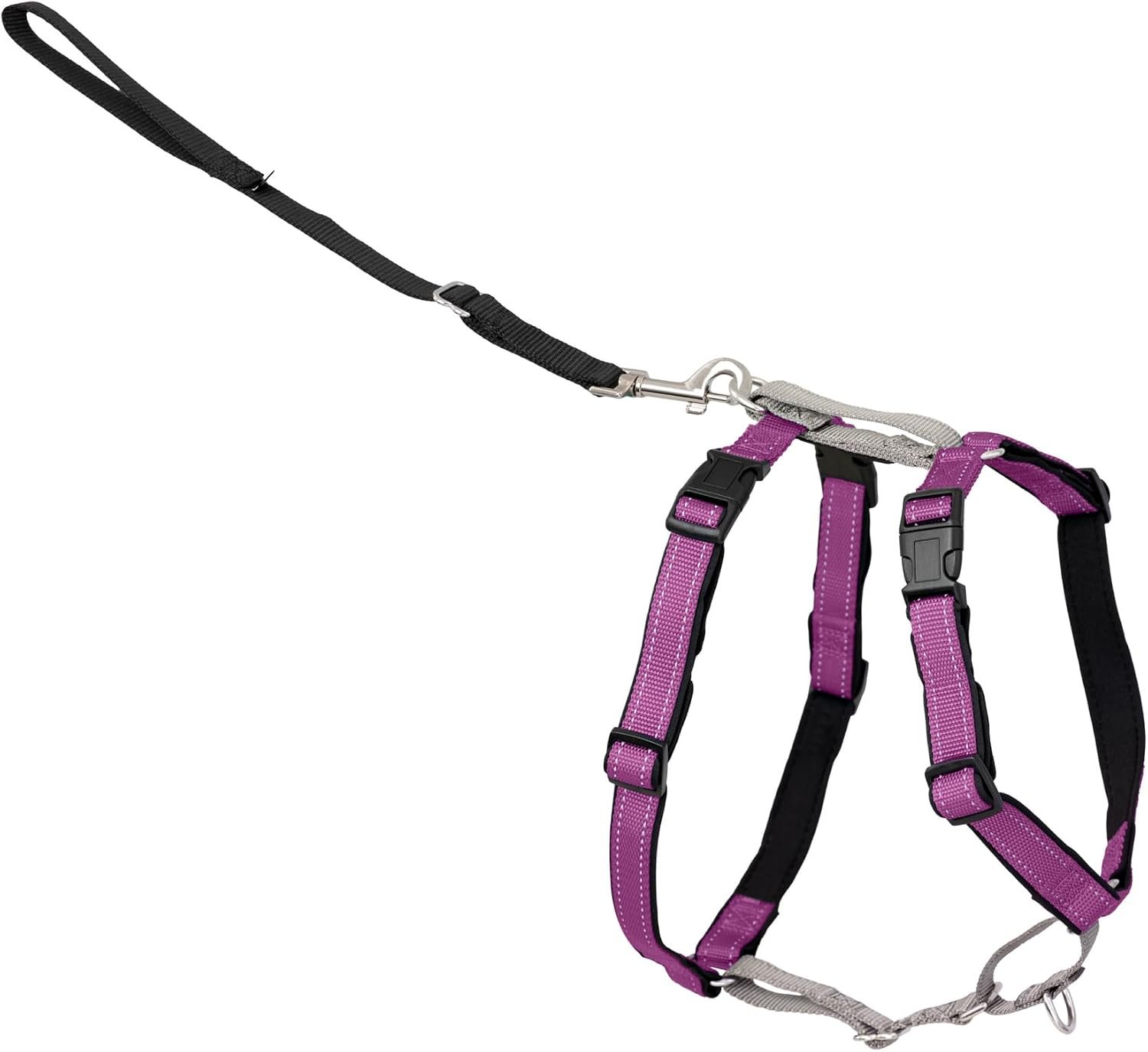 PetSafe 3 in 1 No-Pull Dog Harness – Walk, Train or Travel – Helps Prevent Pets from Pulling on Walks – Seatbelt Loop Doubles as Quick Access Handle – Reflective Accents – Medium, Plum | Rests on Chest Not Throat to Reduce Pulling, 5 Adjustment Points, Car Restraint Seatbelt Loop, Reflective Nylon for Low Light