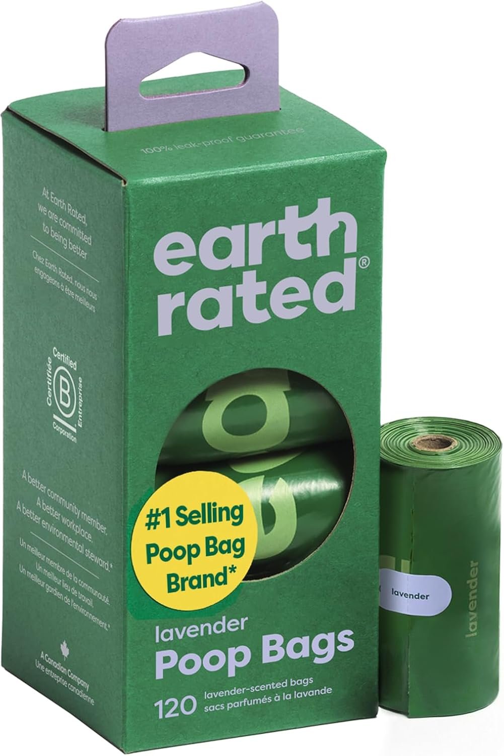 Earth Rated Dog Poop Bags for Dogs, 120 Leak Proof Refill Rolls, Lavender | Extra Thick Waste Bag Refill Rolls