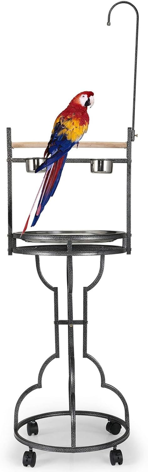 COZIWOW 72″ Parrot Stand, Stainless Steel Bird Playground with Wheels