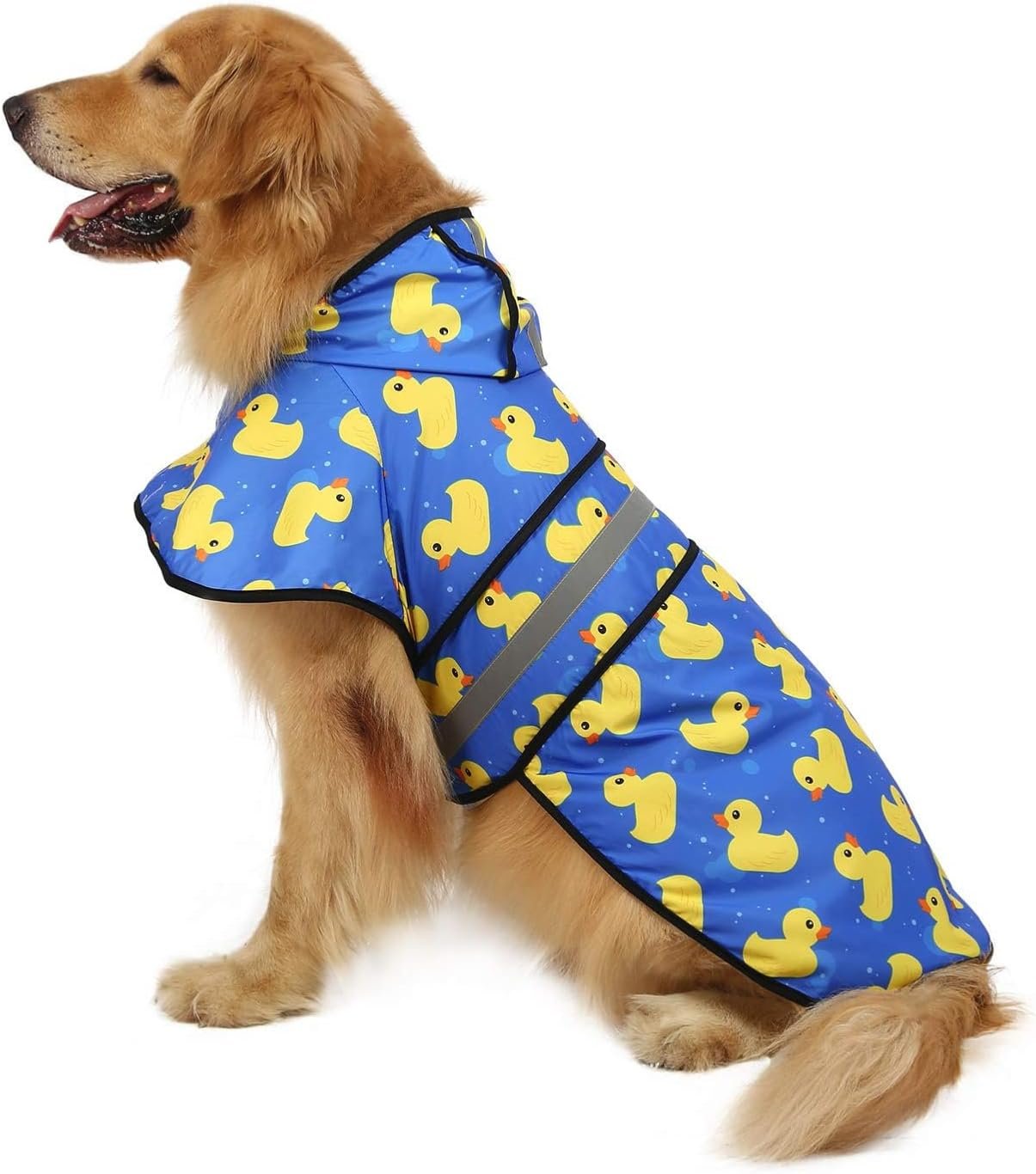 HDE Dog Raincoat Jacket Reflective Adjustable Hooded Pet Poncho Rain Coat with Leash Hole for Small to X-Large Dogs Rubber Ducks – L