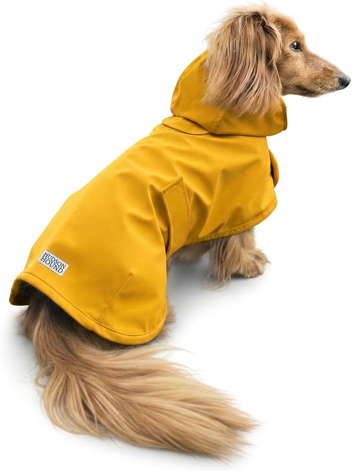 Dachshund Raincoat – Waterproof & Windproof Dog Jacket for Long Weiner Dogs, Adjustable Fit, Harness Hole – Yellow, Small