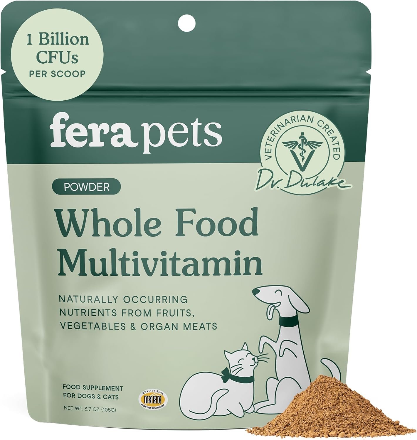 Fera Pets Whole Food Cat & Dog Multivitamin with Probiotics – 3.7 oz | Powder Cat & Dog Food Topper with Organ Meats, Vegetables, Greens, Fruits & Vitamins