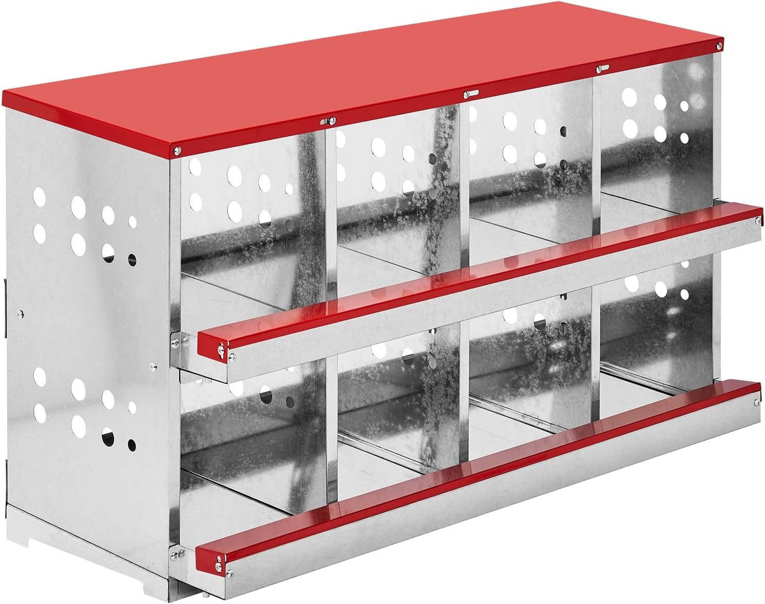 8 Compartment Roll Out Chicken Nesting Box, Galvanized Steel Poultry Nesting Box for Chicken Coop, Heavy Duty Metal Egg Laying Box with Sloped Collection Tray for Hens