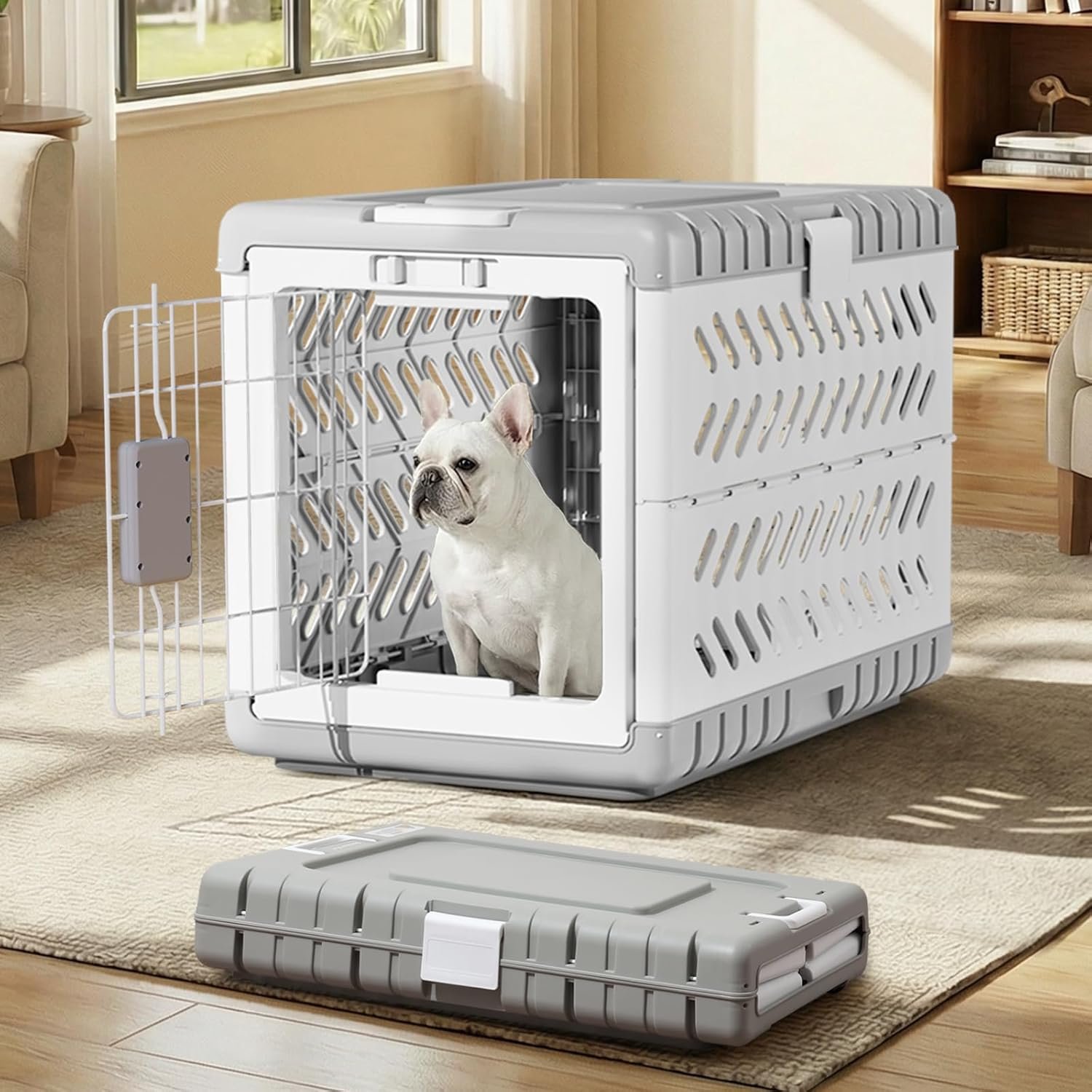 Collapsible Dog Crate for Medium/Small Dogs – 28″ L Foldable Dog Cage No-Tool Assembly, Travel Dog Crate with 2 Wheels – Easy to Carry, Space-Saving, Indoor Outdoor Use, 27.96″(L) X18.3(W) X20.87(H)