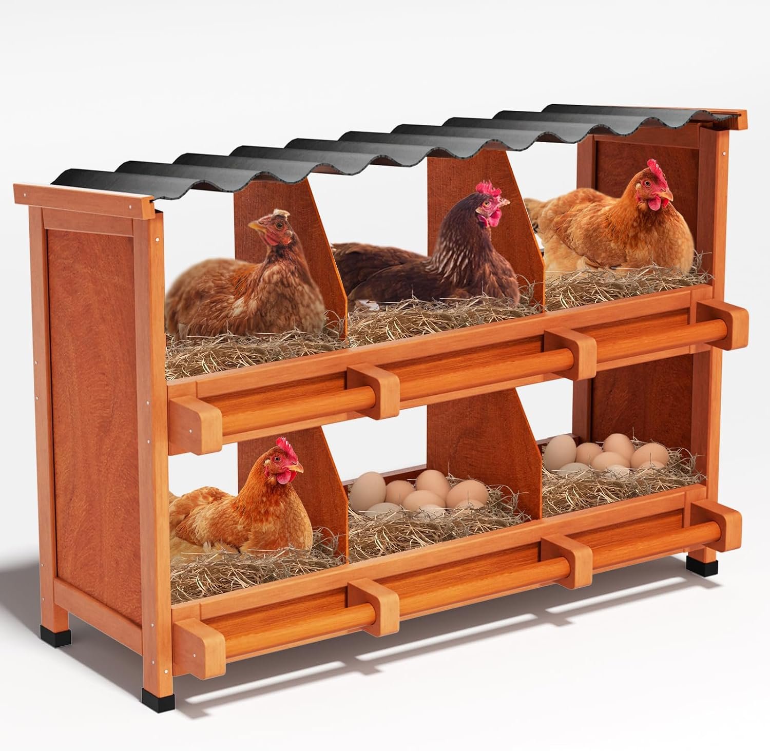 Chicken Nesting Boxes,6 Compartments Wooden Nesting Boxes for Chickens,Laying Nest Boxes for Hens Ducks Poultry Protect Eggs Chicken Coops Easy Egg Collection (6 BOXS)
