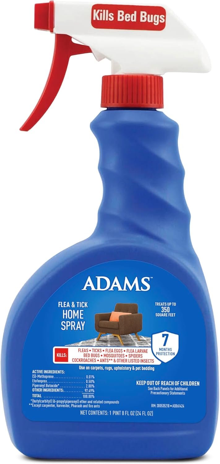 ADAMS Flea & Tick Home Spray for Bed Bugs, Fleas & Ticks, 24 oz | Flea spray for home indoor, up to 7 months, for carpet, furniture and pet bedding