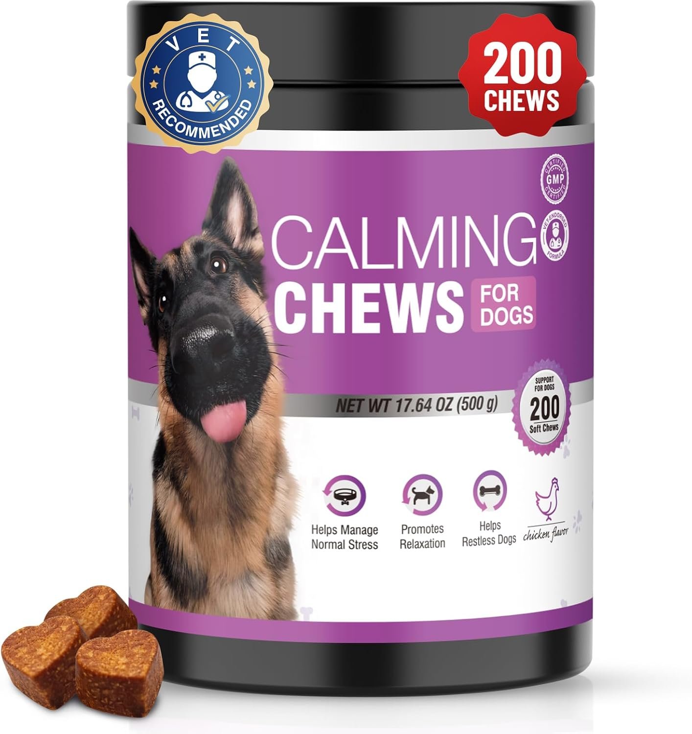 Calming Chews for Dogs 200, Dog Calming Chews Anxiety Relief with Melatonin | Anxiety and Stress Relief Treats for Dogs Puppy Sleep Aid Calm Dog with Noise,Thunder,Barking,Separation,Vet,Chewing-Chicken
