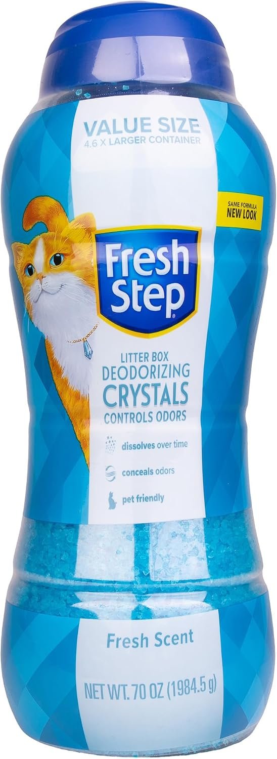 Fresh Step Cat Litter Crystals Deodorizer, Non Toxic Odor Neutralizing Crystals for Litter Boxes that Help Control Smells and Keep Home Areas Fresh, Fresh Scent, 70 Ounce | Non-toxic crystals neutralize odor at the source in any litter box, keeps home areas smelling fresh