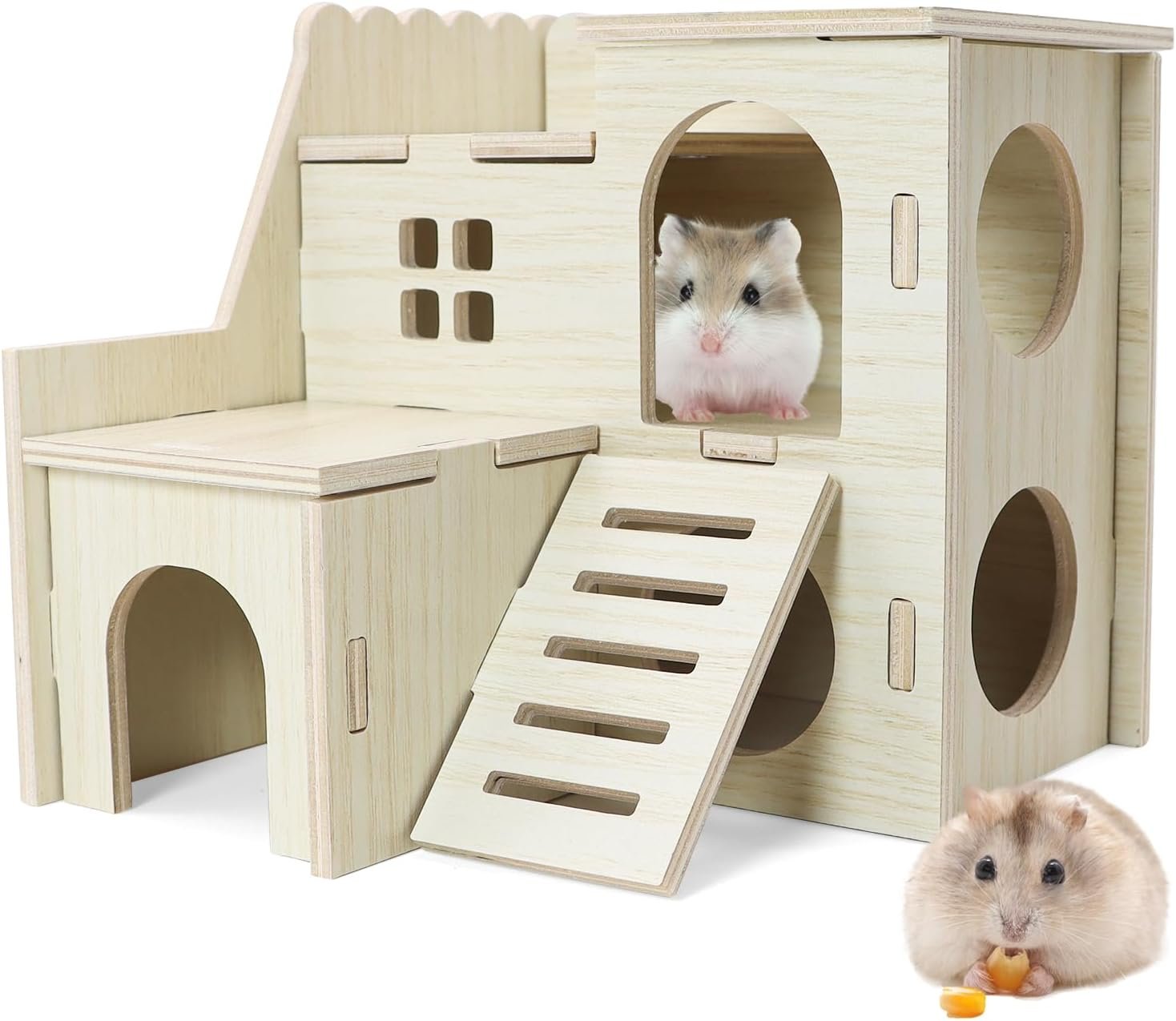 Hamster Hideout Tiny Maze Wood House with Slide (Pygmy Rats Only) | Hamster House and Habitat Wooden Hide Hut for Dwarf Gerbils Mouse Mice and Other Small Animals