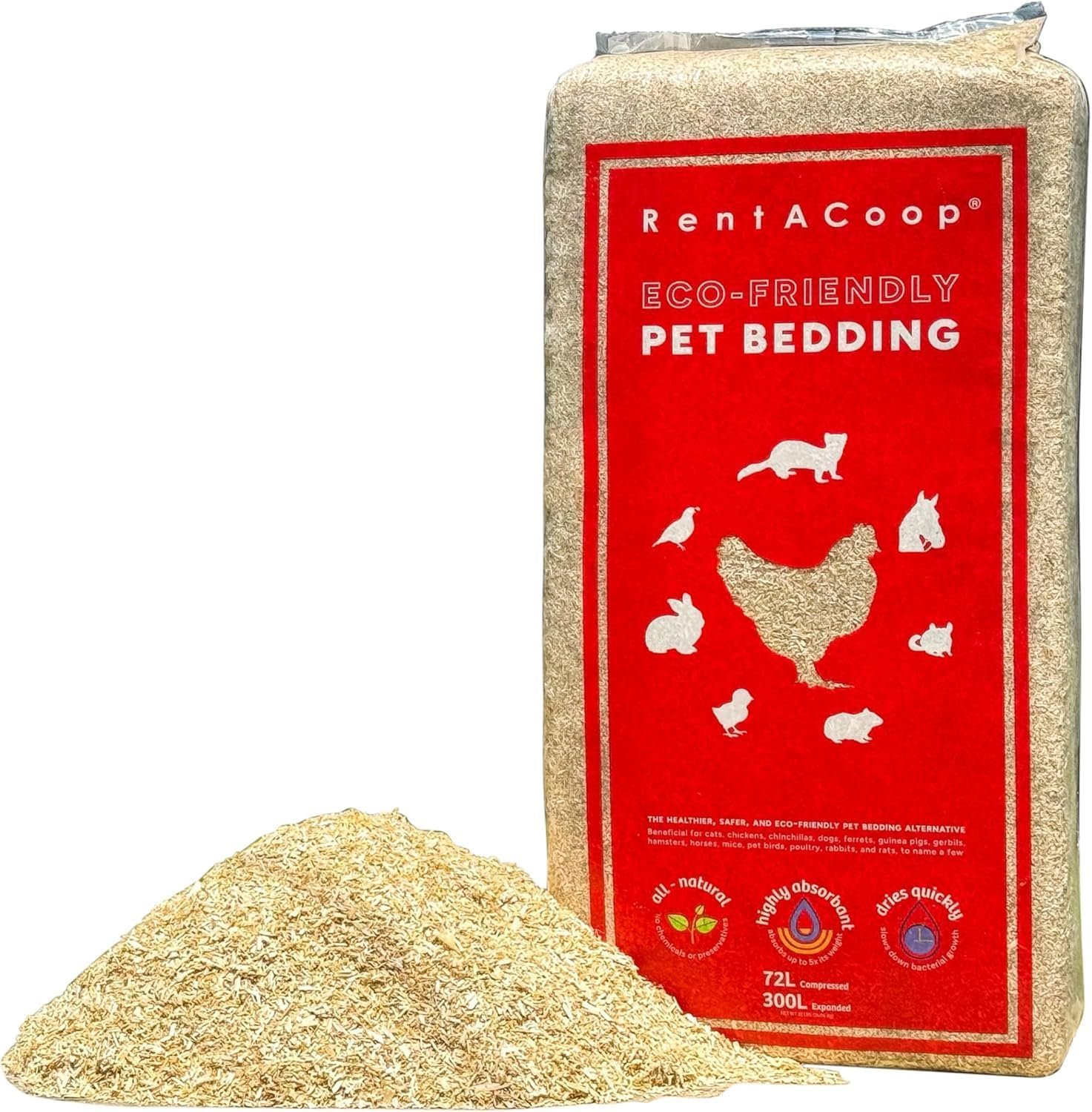 RentACoop 300L Hemp Bedding for Chickens, Rabbits, Guinea Pigs & Hamsters | Super Absorbent, Low Dust, Natural Odor Control for Chicken Coops, Nest Boxes, Small Animals, Reptiles & Horses