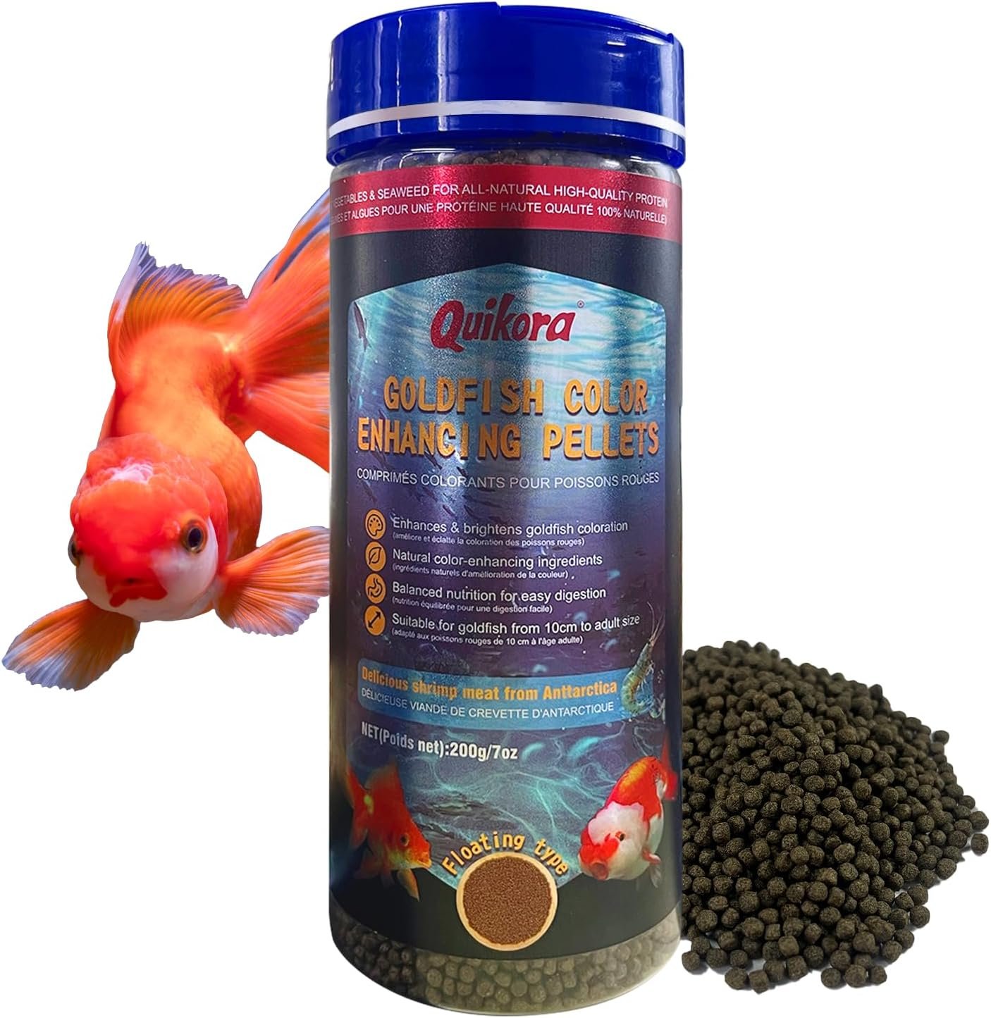 3mm Floating Color Enhancing Fish Pellets for Goldfish & Koi, 200g | Balanced Clear Water Formula, Works for Tropical Fish, Betta & Guppy; Crush pellets for small-mouth fish to prevent choking