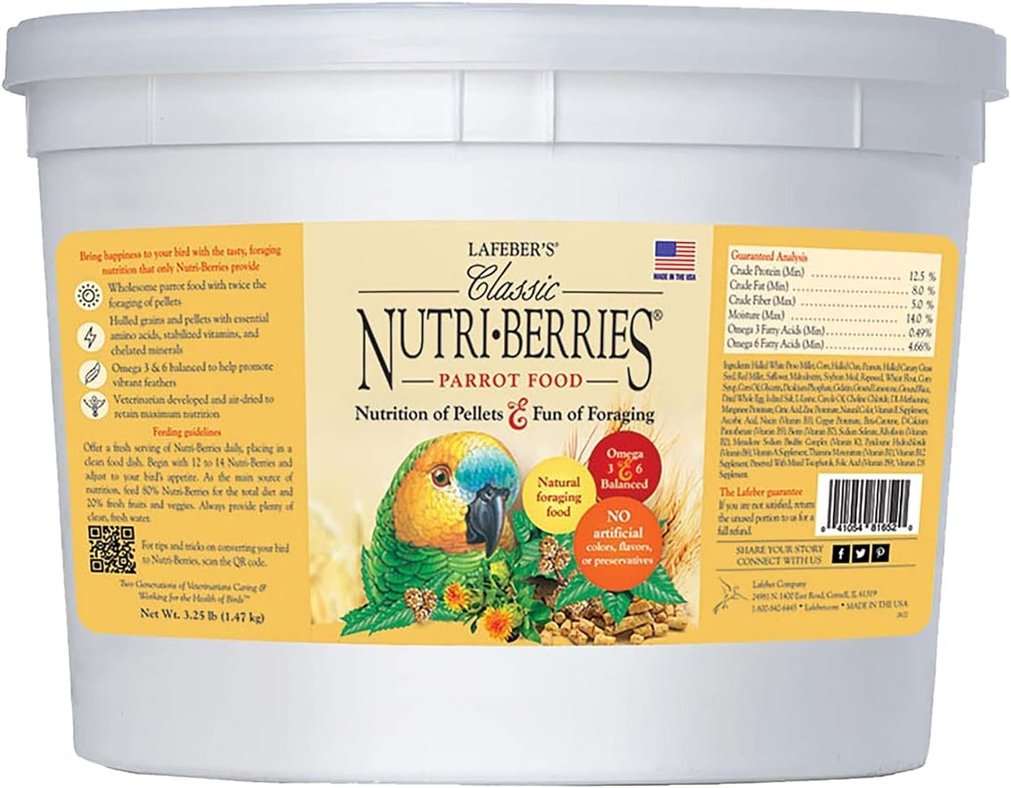LAFEBER’S Classic Nutri-Berries Pet Bird Food, for Parrots, 3.25 lb | NUTRITIONALLY COMPLETE FORAGING PARROT FOOD: formulated by top avian veterinarians and avian nutritionists